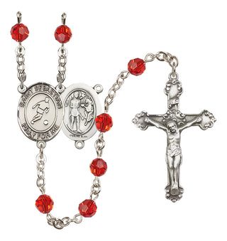 Sterling Silver 6mm Austrian Crystal Saint Sebastian/Soccer Rosary in Ruby