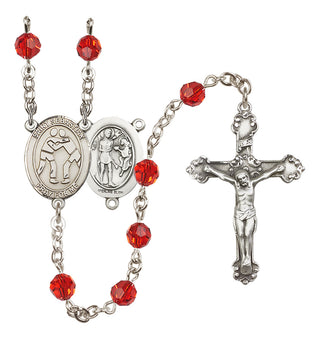 Sterling Silver 6mm Austrian Crystal Saint Sebastian/Wrestling Rosary in Ruby