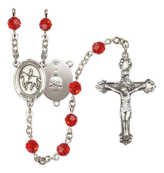 Sterling Silver 6mm Austrian Crystal Saint Kateri/Equestrian Rosary in Ruby