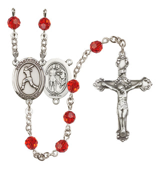 Sterling Silver 6mm Austrian Crystal Saint Sebastian / Softball Rosary in Ruby