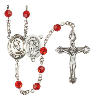 Sterling Silver 6mm Austrian Crystal Saint Sebastian / Rugby Rosary in Ruby