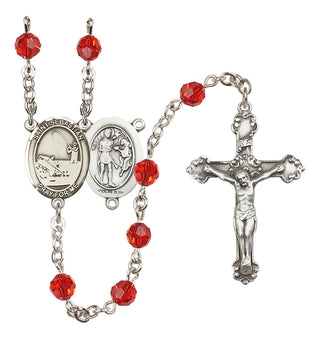 Sterling Silver 6mm Austrian Crystal Saint Sebastian / Fishing Rosary in Ruby