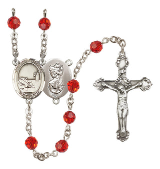 Sterling Silver 6mm Austrian Crystal Saint Christopher / Fishing Rosary in Ruby