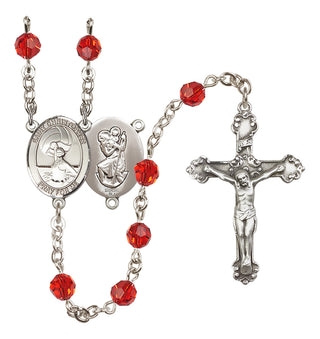 Sterling Silver 6mm Austrian Crystal Saint Christopher/Water Polo Women Rosary in Ruby