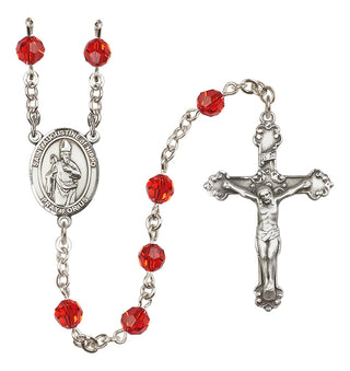 Sterling Silver 6mm Austrian Crystal Saint Augustine of Hippo Rosary in Ruby