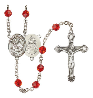 Sterling Silver 6mm Austrian Crystal Our Lady of Mount Carmel Rosary in Ruby