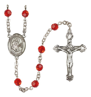 Sterling Silver 6mm Austrian Crystal Our Lady of Mercy Rosary in Ruby