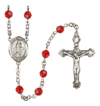 Sterling Silver 6mm Austrian Crystal Saint Cornelius Rosary in Ruby