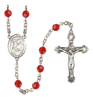 Sterling Silver 6mm Austrian Crystal Saint Dunstan Rosary in Ruby