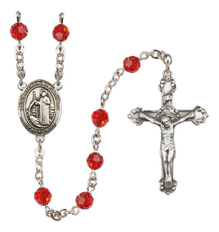 Sterling Silver 6mm Austrian Crystal Saint Raymond of Penafort Rosary in Ruby