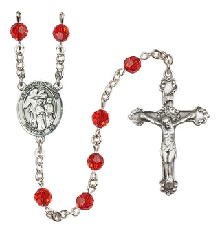 Sterling Silver 6mm Austrian Crystal Guardian Angel w/Children Rosary in Ruby