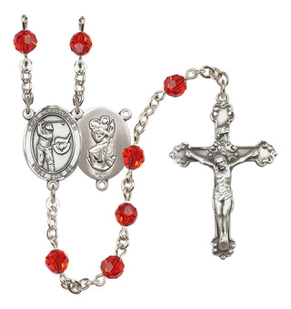 Sterling Silver 6mm Austrian Crystal Saint Christopher/Golf Rosary in Ruby