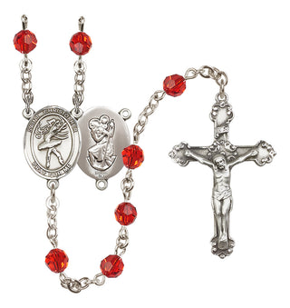 Sterling Silver 6mm Austrian Crystal Saint Christopher/Dance Rosary in Ruby