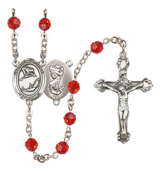Sterling Silver 6mm Austrian Crystal Saint Christopher/Gymnastics Rosary in Ruby