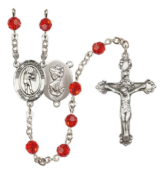 Sterling Silver 6mm Austrian Crystal Saint Christopher/Basketball-Women Rosary in Ruby