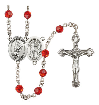 Sterling Silver 6mm Austrian Crystal Saint Sebastian/Softball Rosary in Ruby