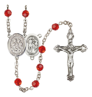 Sterling Silver 6mm Austrian Crystal Saint Sebastian / Choir Rosary in Ruby