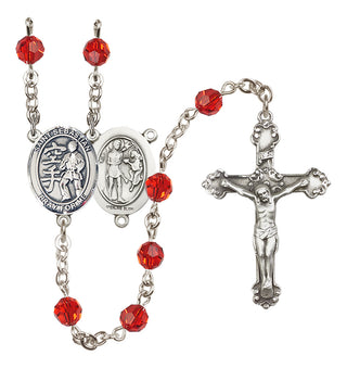 Sterling Silver 6mm Austrian Crystal Saint Sebastian/Karate Rosary in Ruby