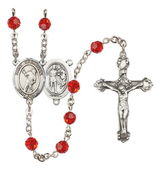 Sterling Silver 6mm Austrian Crystal Saint Sebastian/Lacrosse Rosary in Ruby