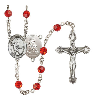 Sterling Silver 6mm Austrian Crystal Guardian Angel/Soccer Rosary in Ruby
