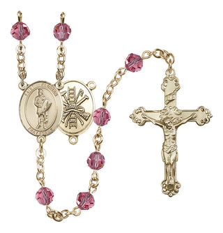 14 Karat Gold-Filled 6mm Austrian Crystal Saint Florian/Firefighter Rosary in Rose