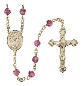 14 Karat Gold-Filled 6mm Austrian Crystal Our Lady of la Vang Rosary in Rose