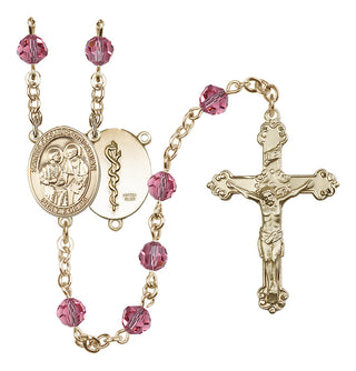 14 Karat Gold-Filled 6mm Austrian Crystal Saints Cosmas & Damian / Doctors Rosary in Rose