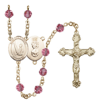14 Karat Gold-Filled 6mm Austrian Crystal Saint Christopher/Gymnastics Rosary in Rose