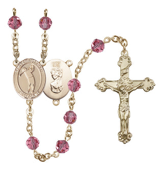 14 Karat Gold-Filled 6mm Austrian Crystal Saint Christopher/Golf Rosary in Rose