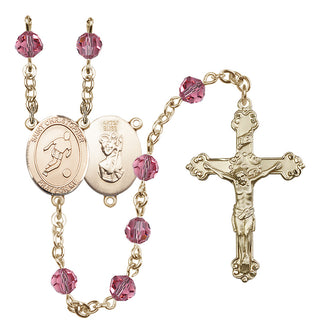 14 Karat Gold-Filled 6mm Austrian Crystal Saint Christopher/Soccer Rosary in Rose