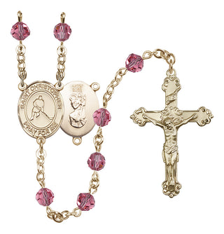 14 Karat Gold-Filled 6mm Austrian Crystal Saint Christopher/Ice Hockey Rosary in Rose