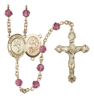 14 Karat Gold-Filled 6mm Austrian Crystal Saint Sebastian/Martial Arts Rosary in Rose