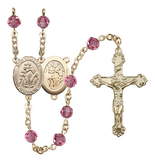 14 Karat Gold-Filled 6mm Austrian Crystal Saint Sebastian/Wrestling Rosary in Rose