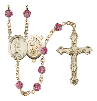 14 Karat Gold-Filled 6mm Austrian Crystal Saint Sebastian/Lacrosse Rosary in Rose