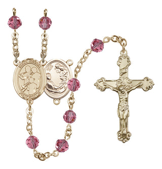 14 Karat Gold-Filled 6mm Austrian Crystal Saint Cecilia / Marching Band Rosary in Rose