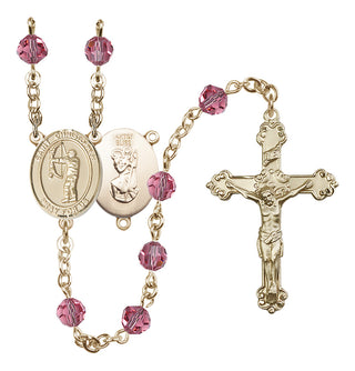 14 Karat Gold-Filled 6mm Austrian Crystal Saint Christopher/Archery Rosary in Rose