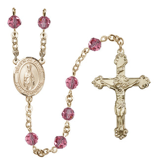 14 Karat Gold-Filled 6mm Austrian Crystal Virgen del Fatima Rosary in Rose