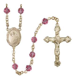 14 Karat Gold-Filled 6mm Austrian Crystal Footprints / Cross Rosary in Rose
