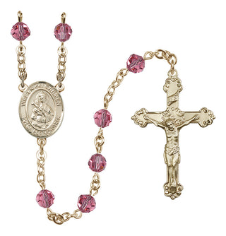 14 Karat Gold-Filled 6mm Austrian Crystal Virgen del Carmen Rosary in Rose