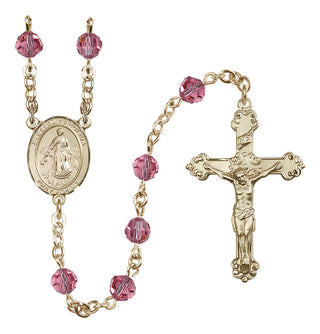 14 Karat Gold-Filled 6mm Austrian Crystal Blessed Karolina Kozkowna Rosary in Rose