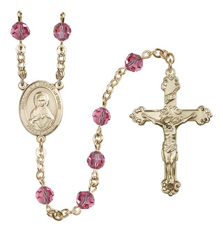 14 Karat Gold-Filled 6mm Austrian Crystal Immaculate Heart of Mary Rosary in Rose
