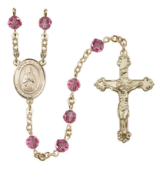 14 Karat Gold-Filled 6mm Austrian Crystal Our Lady Rosa Mystica Rosary in Rose