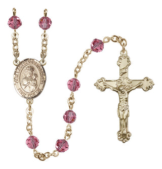 14 Karat Gold-Filled 6mm Austrian Crystal Our Lady of Czestochowa Rosary in Rose