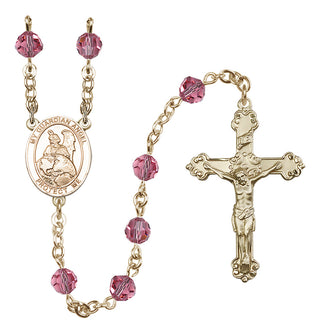 14 Karat Gold-Filled 6mm Austrian Crystal Guardian Angel Protector Rosary in Rose