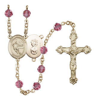 14 Karat Gold-Filled 6mm Austrian Crystal Saint Christopher/Hockey Rosary in Rose