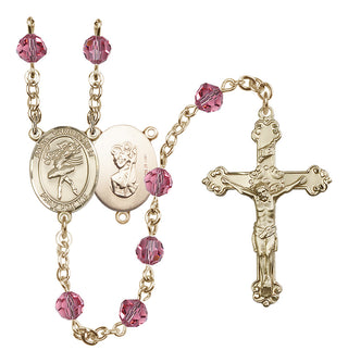 14 Karat Gold-Filled 6mm Austrian Crystal Saint Christopher/Dance Rosary in Rose