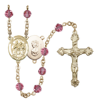 14 Karat Gold-Filled 6mm Austrian Crystal Saint Christopher / Choir Rosary in Rose