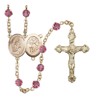 14 Karat Gold-Filled 6mm Austrian Crystal Saint Sebastian /Track&Field-Men Rosary in Rose
