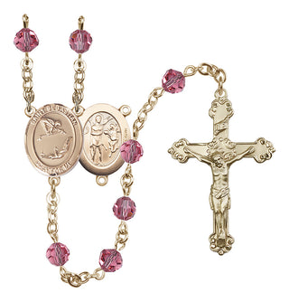 14 Karat Gold-Filled 6mm Austrian Crystal Saint Sebastian/Gymnastics Rosary in Rose