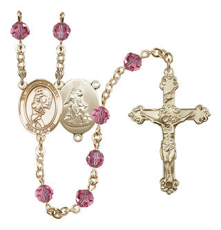 14 Karat Gold-Filled 6mm Austrian Crystal Guardian Angel/Softball Rosary in Rose